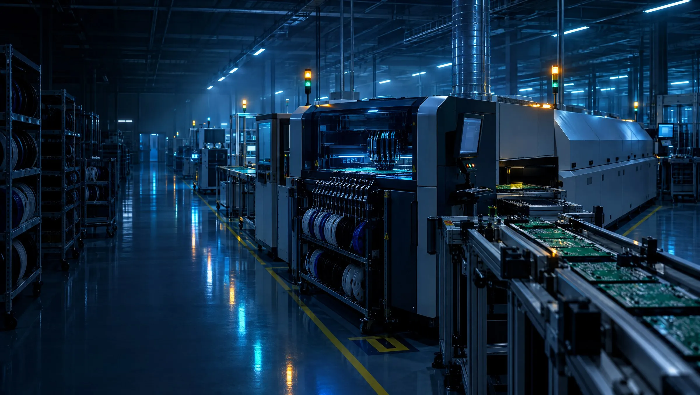 Illustration of an electronics production line