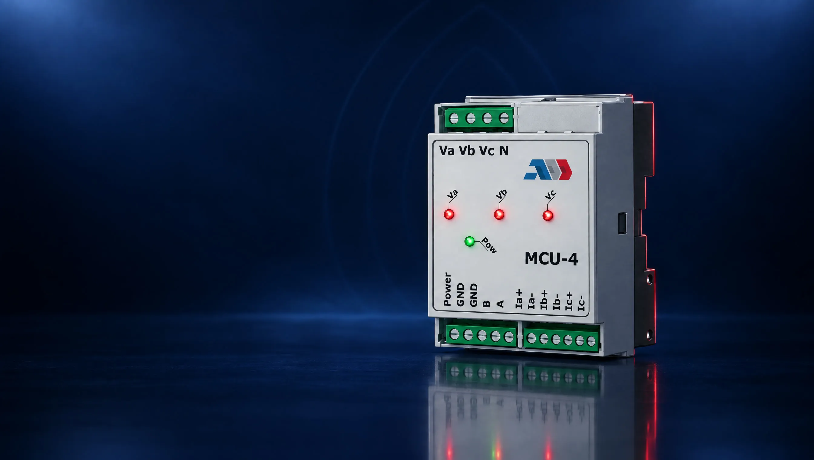 MCU-4 three-phase meter, three-quarter view
